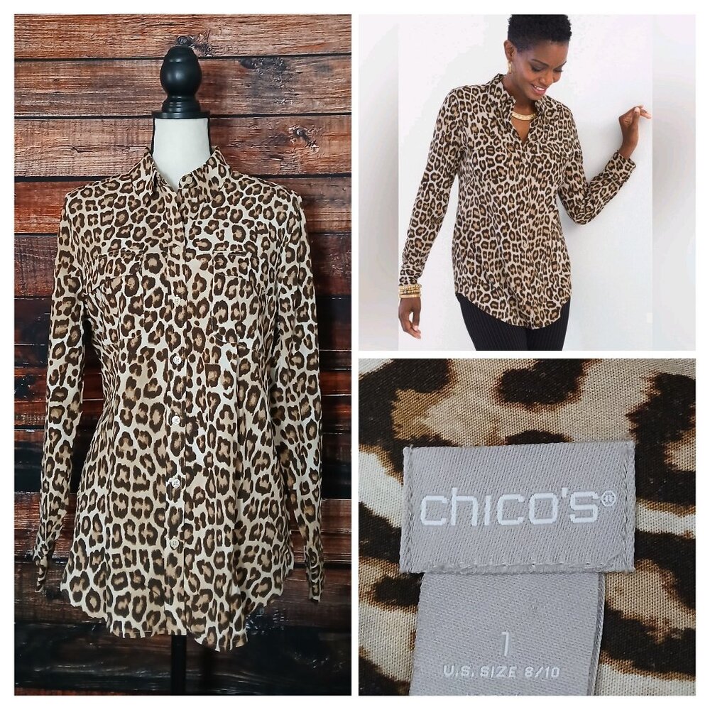 Chico's Blouse Size 1 US M Modal Blend Leopard Print Blouse